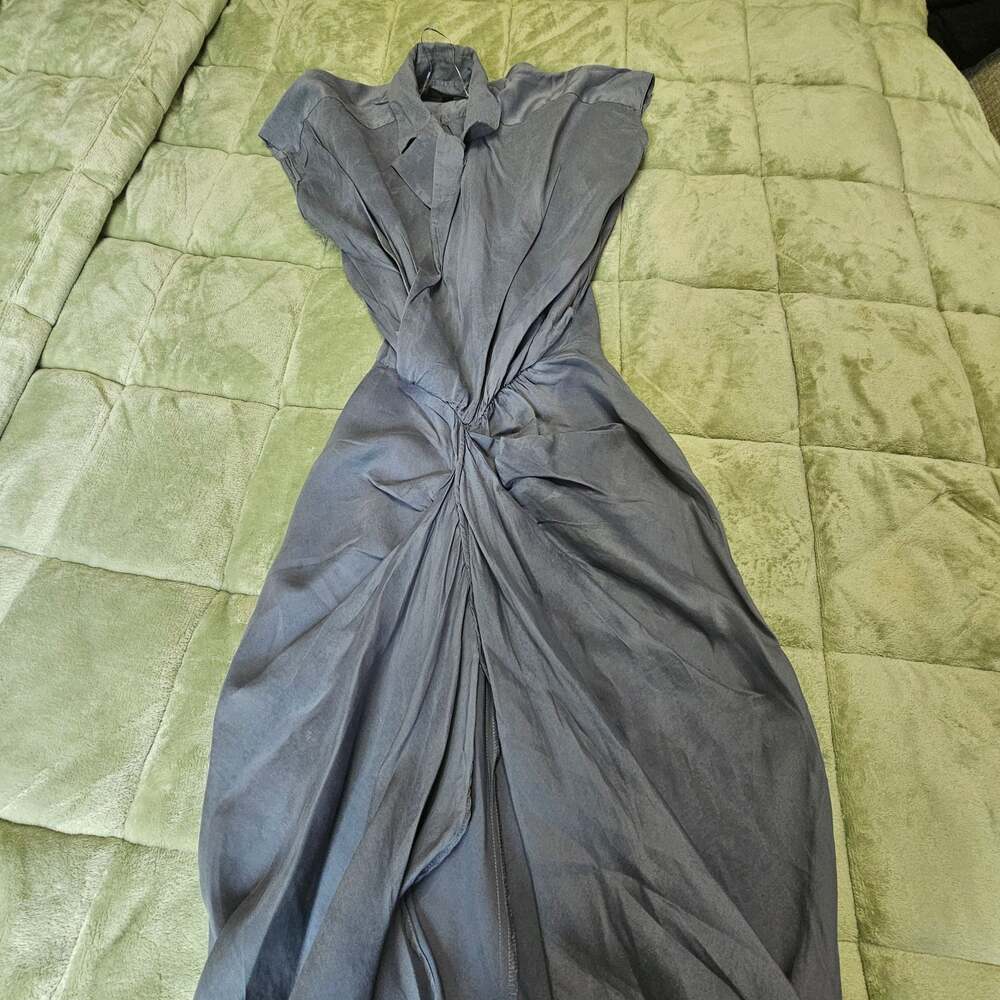 Zara Draped Midi Dress Blue Twist Waist Cap Sleeve Faux Wrap Women's Size M - Picture 9 of 10